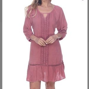 Pink Lace Accent Shift Dress, L